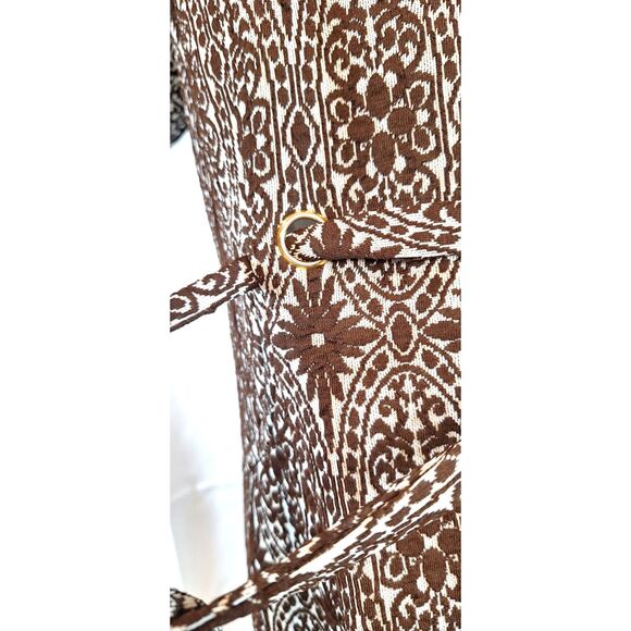 1960s 70s Vintage Brown & White Dress Double Knit Front Tie - Picture 5 of 14